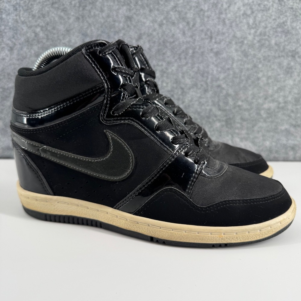 Nike Force Sky High Wedge Women 7.5 Black Patent 629746-001 Sneaker